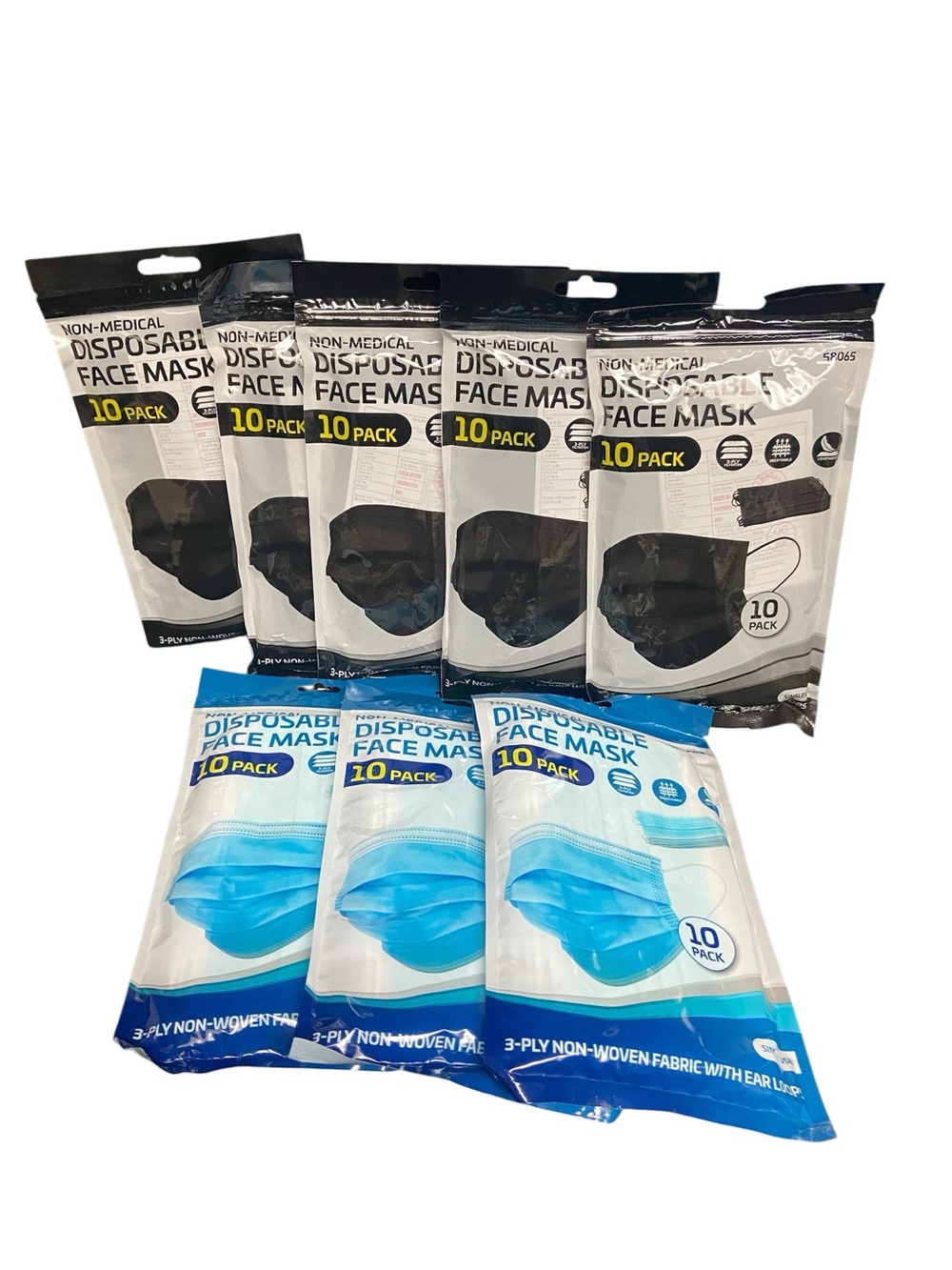 Disposable Face Masks 10-Pack - Black & Blue